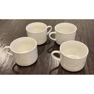 Tabletops Unlimited Battenburg Lace Tea Cup Cups Set Of‎ 4 White